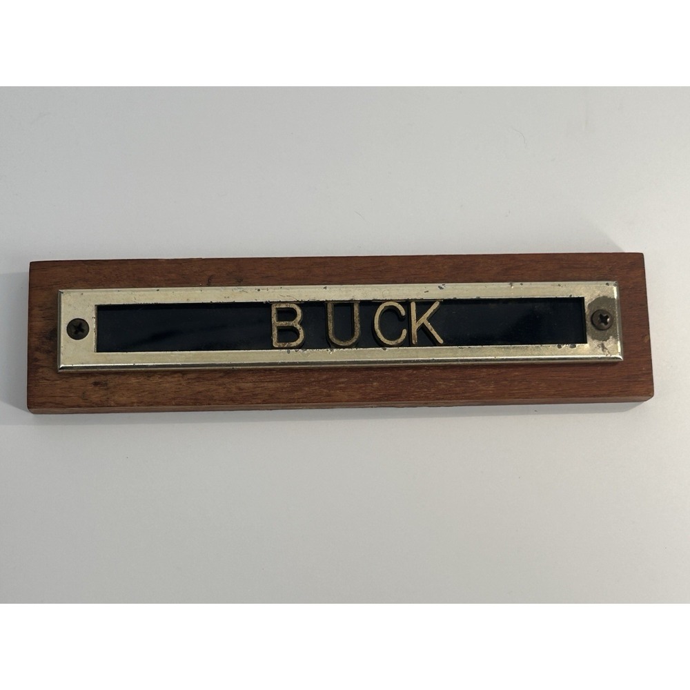 Vintage "Buck" Brass &‎ Wooden Desk Nameplate